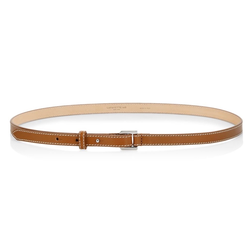Lafayette 148 Copper Brown Leather Skinny Belt
